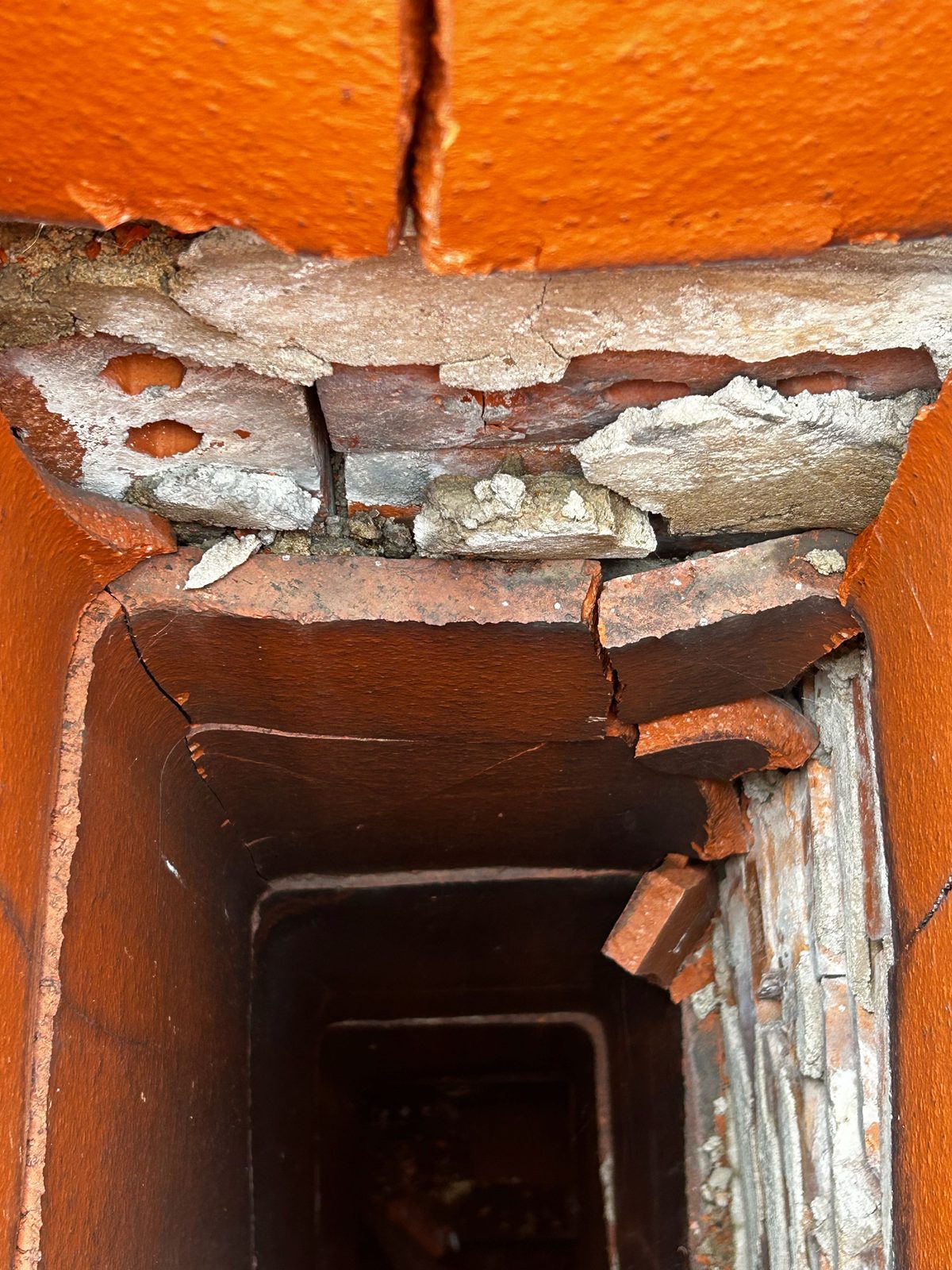 Lightning damage inside chimney flue